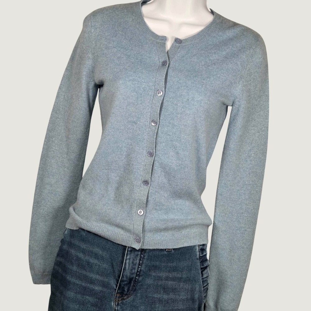Vtg BCBG MaxAzria Women Small Cardigan Sweater 100% Cashmere Button Front Blue